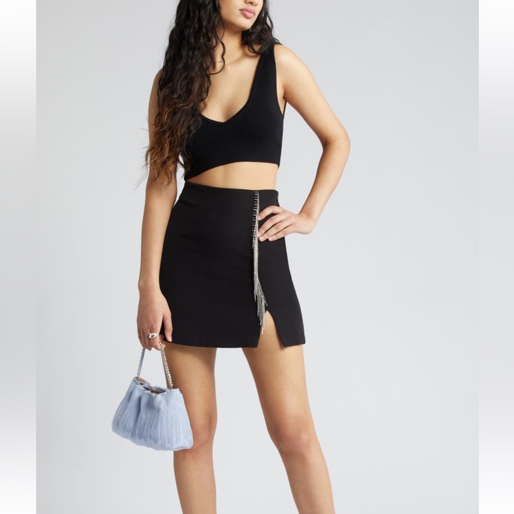 Vero Moda Kasey Embellished Fringe Black Miniskirt NWT - Picture 2 of 4